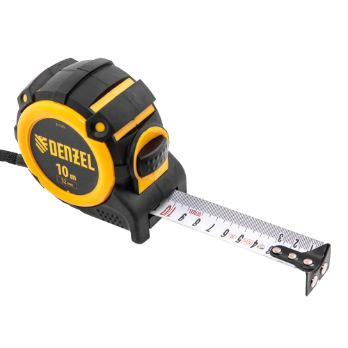 Рулетка 10м х 32мм, автоматич. фиксац., нейлон. покрытие, магнит. зацеп, двухстор. разметка Denzel по ценам производителя в Воронеже с доставкой по всей России