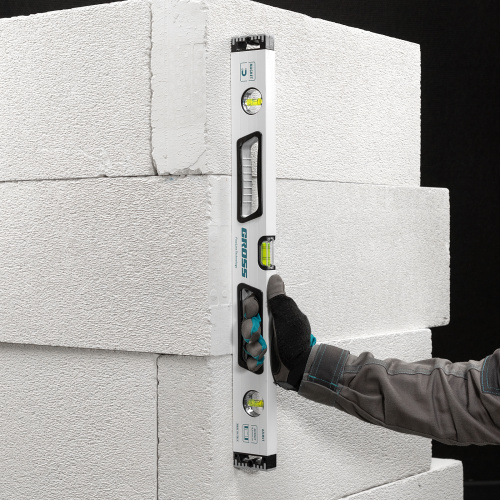 Уровень алюминиевый, 600 мм, усиленный, рукоятки, фрезерованный, 3 глазка, магнитный Gross по ценам производителя в Воронеже с доставкой по всей России