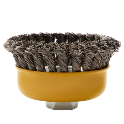 Щетка для УШМ, 100 мм, "Чашка", крученая нержавеющая проволока 0.5 мм, М14 Denzel по ценам производителя в Воронеже с доставкой по всей России