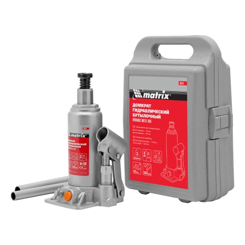 Домкрат гидравлический бутылочный, 3 т, h подъема 178-343 мм, в пластиковом кейсе Matrix по ценам производителя в Воронеже с доставкой по всей России