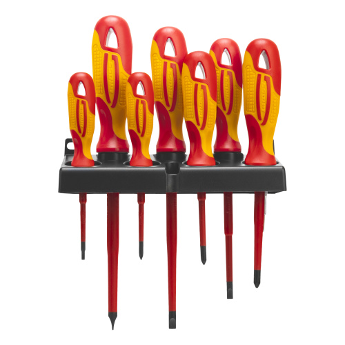 Набор отверток диэлектрических до 1000 В, 8 шт, тестер, CrMo, двухкомпонентные рукоятки Gross по ценам производителя в Воронеже с доставкой по всей России