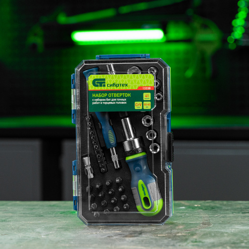 Отвертки реверсивные с набором бит и торцевыми головками, 41 шт, CrV Сибртех по ценам производителя в Воронеже с доставкой по всей России