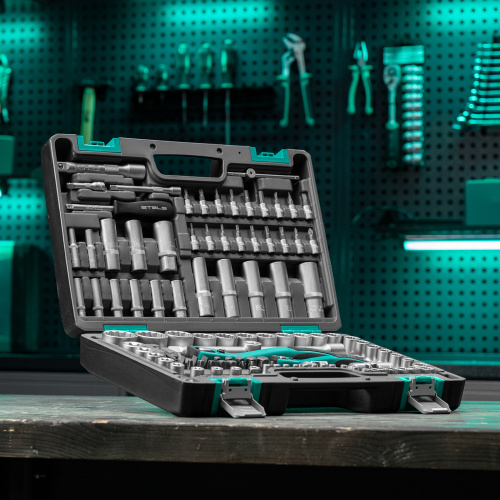 Набор инструментов 1/2", 1/4", CrV, 12 гранные головки, пластиковый кейс, 109 предмета Stels по ценам производителя в Воронеже с доставкой по всей России