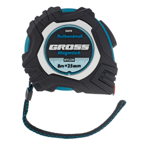 Рулетка Magnetisch 8 м х 25 мм,обрезиненный корпус,автоматическая фиксация,Нейлоновое покрытиеытие,зацеп с магнитом Gross по ценам производителя в Воронеже с доставкой по всей России