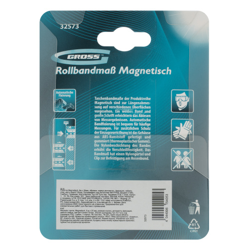 Рулетка Magnetisch 8 м х 25 мм,обрезиненный корпус,автоматическая фиксация,Нейлоновое покрытиеытие,зацеп с магнитом Gross по ценам производителя в Воронеже с доставкой по всей России