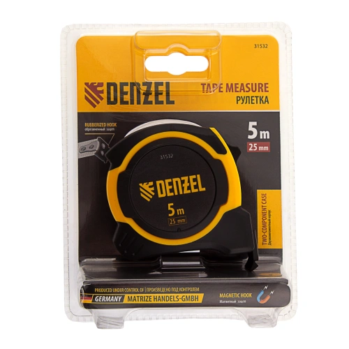 Рулетка 5м х 25мм, двухкомп. корпус, магнитный обрезиненный зацеп Denzel по ценам производителя в Воронеже с доставкой по всей России