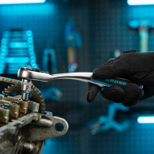 Ключ-трещотка 1/2", CrV, 120 зубьев, с быстрым сбросом, цельнометаллический, хром Gross по ценам производителя в Воронеже с доставкой по всей России