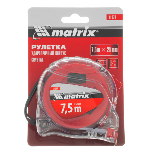 Рулетка Crystal,7,5 м х 25 мм,корпус из поликарбоната Matrix по ценам производителя в Воронеже с доставкой по всей России