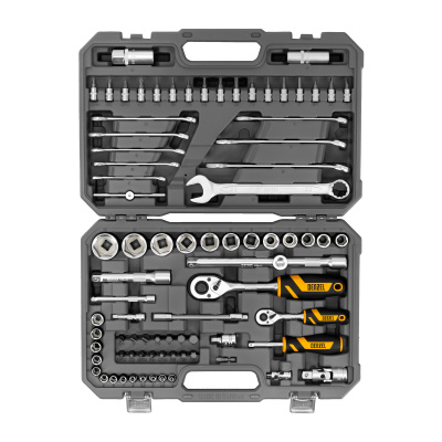 Набор инструментов, 1/2", 1/4", CrV, S2, пластиковый кейс, 82 предмета Denzel по ценам производителя в Воронеже с доставкой по всей России