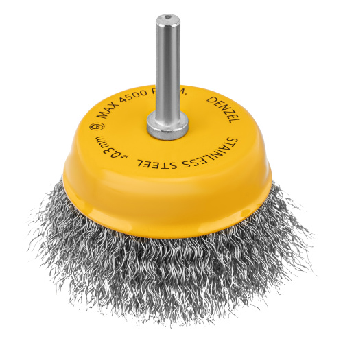 Щетка для дрели, 75 мм, Чашка, со шпилькой, нержавеющая витая проволока Denzel по ценам производителя в Воронеже с доставкой по всей России