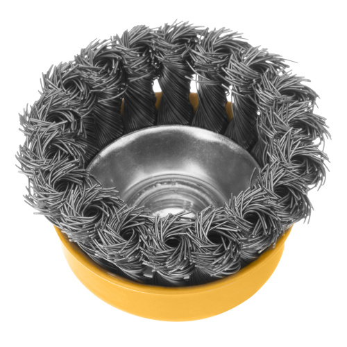 Щетка для УШМ, 75 мм, "Чашка", крученая нержавеющая проволока 0.5 мм, М14 Denzel по ценам производителя в Воронеже с доставкой по всей России