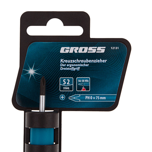 Отвертка PH0 x 75 мм, S2, трехкомпонентная рукоятка Gross по ценам производителя в Воронеже с доставкой по всей России