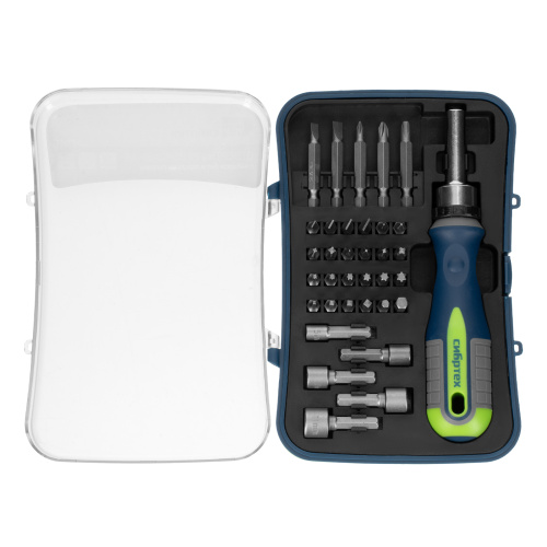 Отвертка реверсивная с набором бит и торцевыми головками, 35 шт, CrV Сибртех по ценам производителя в Воронеже с доставкой по всей России