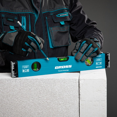 Уровень алюминиевый, 400 мм, усиленный с ударопрочными заглушками, 3 глазка Gross по ценам производителя в Воронеже с доставкой по всей России