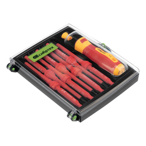 Отвертка со сменными жалами, диэлектрическая до 1000 В, 9 предметов, CrV Сибртех по ценам производителя в Воронеже с доставкой по всей России