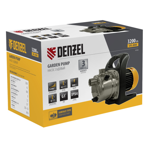 Садовый поверхностный насос GPL800Х, 800 Вт, 3200 л/ч, подъем 42 м, нержавейка Denzel по ценам производителя в Воронеже с доставкой по всей России