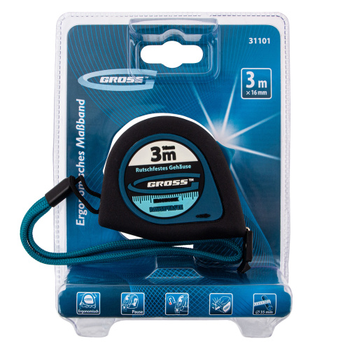 Рулетка "Ergonomisch",3 м x 16 мм,магнитный обрезиненный зацеп Gross по ценам производителя в Воронеже с доставкой по всей России