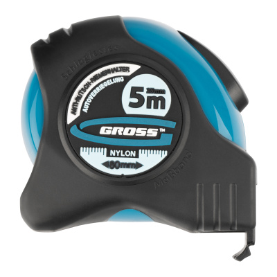 Рулетка "Schlagfest",5 м x 25 мм,магнитный обрезиненный зацеп,двусторонняя шкала,Нейлоновое покрытие,автоматическая фиксация Gross по ценам производителя в Воронеже с доставкой по всей России
