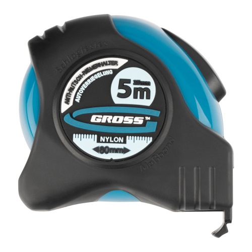 Рулетка "Schlagfest",5 м x 25 мм,магнитный обрезиненный зацеп,двусторонняя шкала,Нейлоновое покрытие,автоматическая фиксация Gross по ценам производителя в Воронеже с доставкой по всей России
