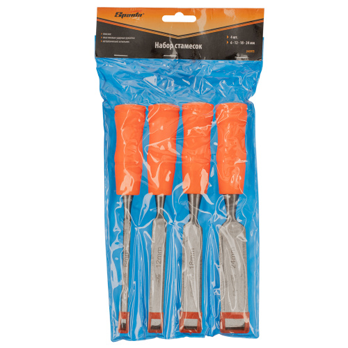 Набор стамесок 4 шт, 6-12-18-24 мм, плоские, пластиковые ударные рукоятки Sparta по ценам производителя в Воронеже с доставкой по всей России