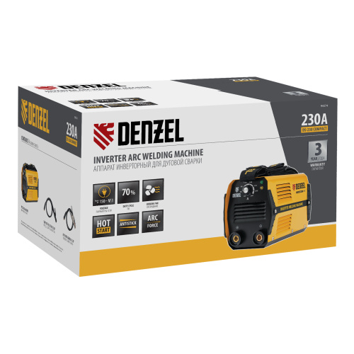 Аппарат инверторный дуговой сварки DS-230 Compact, 230 А, ПВ 70%, диаметр электрода 1.6-5 мм Denzel по ценам производителя в Воронеже с доставкой по всей России