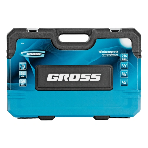 Набор инструментов, 1/2", 3/8", 1/4", CrV, 120 зубьев, 216 предметов Gross по ценам производителя в Воронеже с доставкой по всей России
