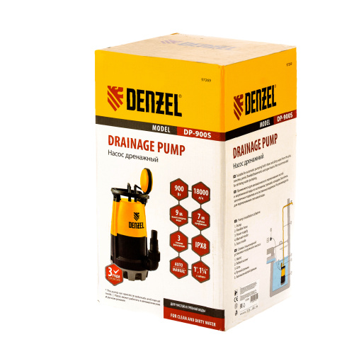 Дренажный насос для чистой и грязной воды DP900S, 900 Вт, напор 9 м, 18000 л/ч Denzel по ценам производителя в Воронеже с доставкой по всей России
