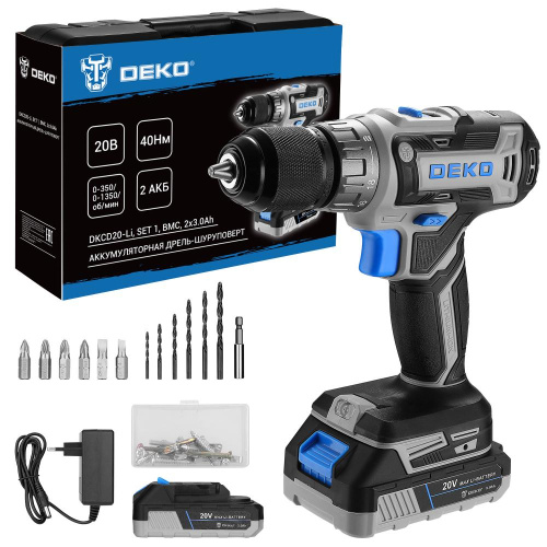 Аккумуляторная дрель-шуруповерт DEKO DKCD20-Li SET1, 2x3.0Ач по ценам производителя в Воронеже с доставкой по всей России