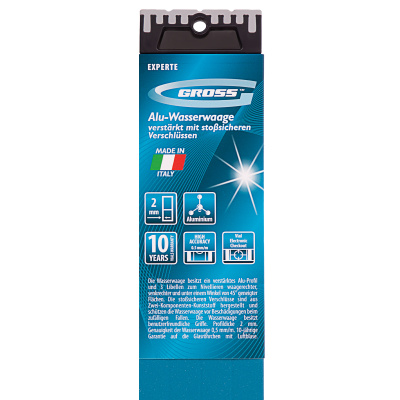 Уровень алюминиевый, 1800 мм, усиленный с ударопрочными заглушками, рукоятки, 3 глазка Gross по ценам производителя в Воронеже с доставкой по всей России