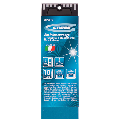 Уровень алюминиевый, 1800 мм, усиленный с ударопрочными заглушками, рукоятки, 3 глазка Gross по ценам производителя в Воронеже с доставкой по всей России