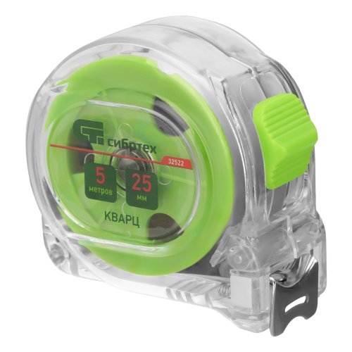 Рулетка Кварц,прозрачный корпус,амортизатор,5 м х 25 мм Сибртех по ценам производителя в Воронеже с доставкой по всей России