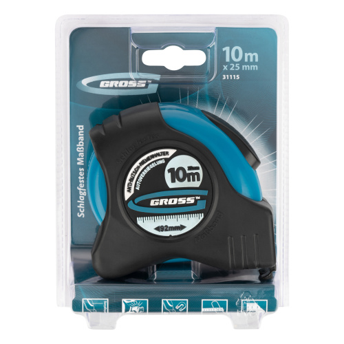 Рулетка "Schlagfest",10 м x 25 мм,магнитный обрезиненный зацеп,двусторонняя шкала,автоматическая фиксация Gross по ценам производителя в Воронеже с доставкой по всей России