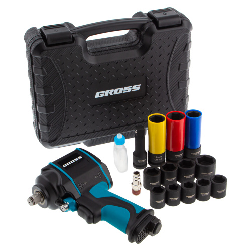 Гайковерт пневматический ударный G985K2, 1/2, 610Нм 9000 об/мин, с набором 17 предметов Gross по ценам производителя в Воронеже с доставкой по всей России