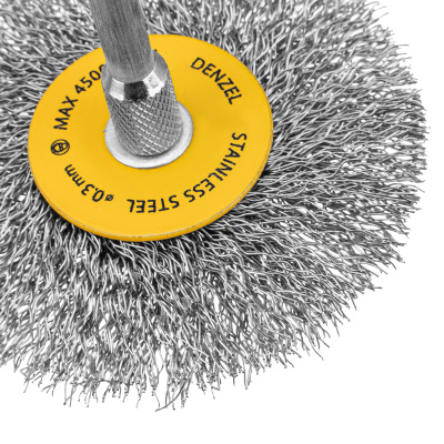 Набор щеток для дрели, 5 Плоских 25-38-50-63-75 мм, шпилька, нерж. вит. проволока Denzel по ценам производителя в Воронеже с доставкой по всей России