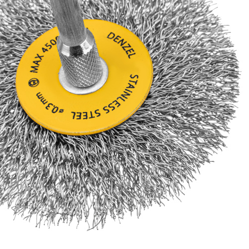 Набор щеток для дрели, 5 Плоских 25-38-50-63-75 мм, шпилька, нерж. вит. проволока Denzel по ценам производителя в Воронеже с доставкой по всей России