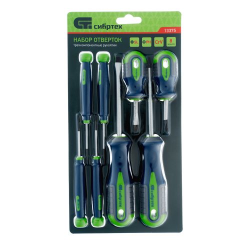 Набор отверток универсальный, CrV, трехкомпонентные рукоятки, 8 предметов Сибртех по ценам производителя в Воронеже с доставкой по всей России