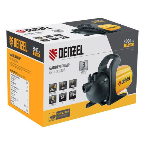 Садовый поверхностный насос GP 600, 600 Вт, 3000 л/ч, подъем 35 м, пластик Denzel по ценам производителя в Воронеже с доставкой по всей России