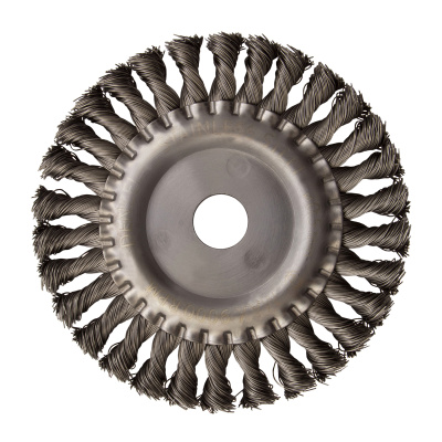 Щетка для УШМ, 150 мм, "Плоская", крученая нержавеющая проволока 0.5мм, посадка 22.2 мм Denzel по ценам производителя в Воронеже с доставкой по всей России