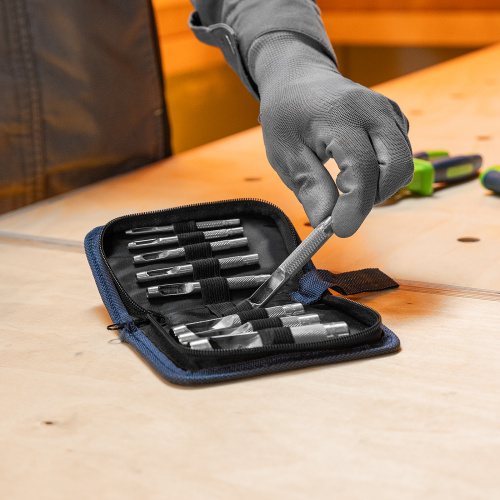 Набор пробойников для кожи 3 4 5 6 7 8 9 10 12 14 16 19 мм, 12 шт, чехол Сибртех по ценам производителя в Воронеже с доставкой по всей России