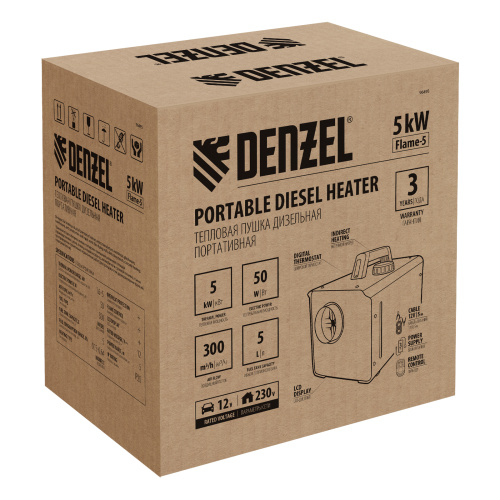 Дизельная тепловая портативная пушка  Flame-5, 5кВт, 300м3/ч, непр.наг., циф. терм. Denzel по ценам производителя в Воронеже с доставкой по всей России
