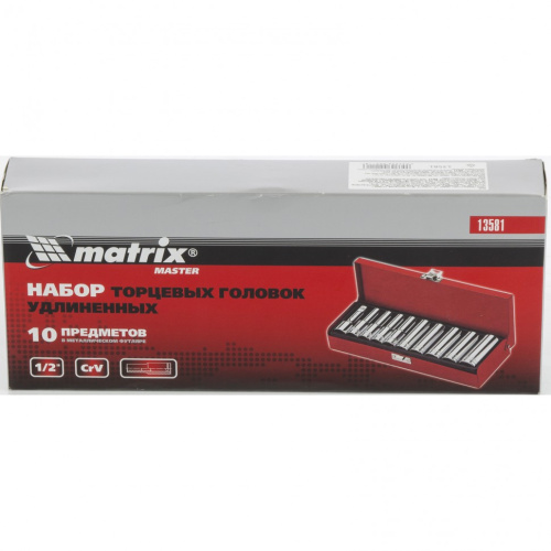 Набор торцевых головок 1/2", головки 10 - 22 мм, удлиненные, 10 предметов Matrix по ценам производителя в Воронеже с доставкой по всей России