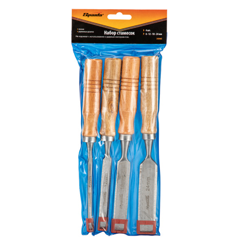 Набор стамесок, 6-12-18-24 мм, плоские, деревянные рукоятки Sparta по ценам производителя в Воронеже с доставкой по всей России