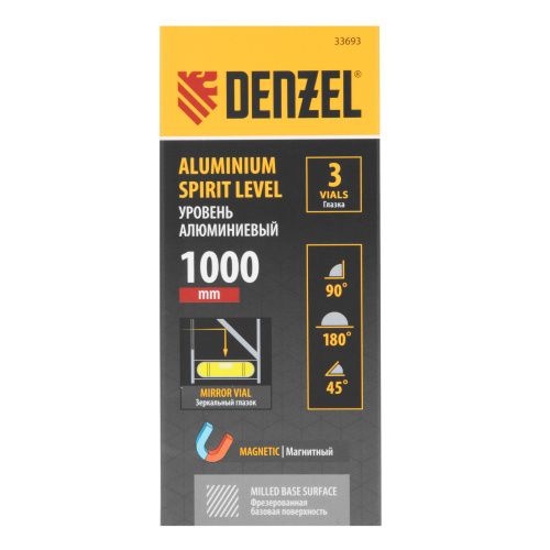 Уровень алюминиевый, магнит, фрезерованный, 3 глазка (1 зеркал.) 0,5 мм/м, 1000 мм Denzel по ценам производителя в Воронеже с доставкой по всей России