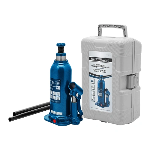 Домкрат гидравлический бутылочный, 6 т, h подъема 207-404 мм, в пластиковом кейсе Stels купить в Москве с доставкой по всей России | ProtosMarket.ru
