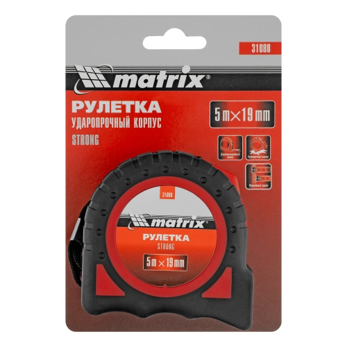 Рулетка Strong,5 м х 19 мм,обрезиненный корпус Matrix по ценам производителя в Воронеже с доставкой по всей России