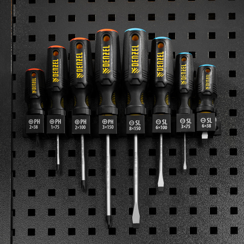 Набор отверток на полке, 8 шт., PH+SL, S2, 3к рукоятка Denzel по ценам производителя в Воронеже с доставкой по всей России