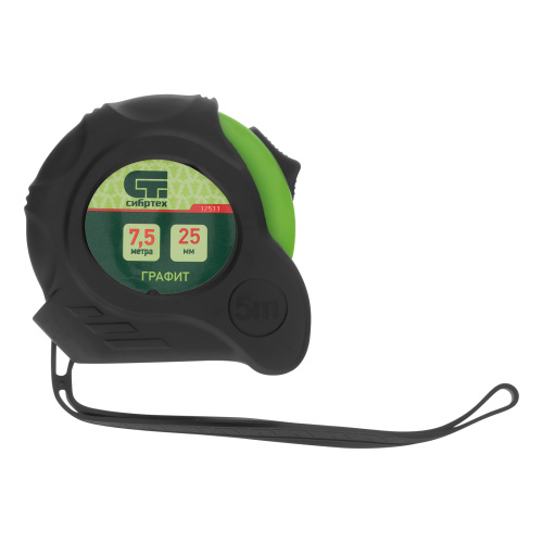 Рулетка Графит,обрезиненный корпус,амортизатор,7,5 м х 25 мм Сибртех по ценам производителя в Воронеже с доставкой по всей России