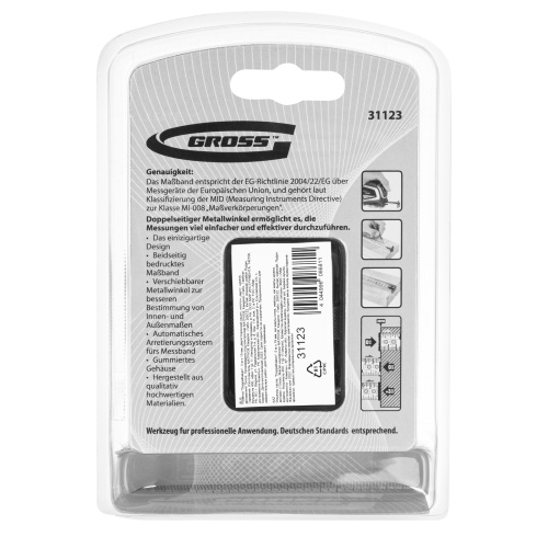 Рулетка "Doppelhaken",5 м x 19 мм,двухсторонний зацеп,Нейлон,двусторонняя шкала,автоматическая фиксация Gross по ценам производителя в Воронеже с доставкой по всей России