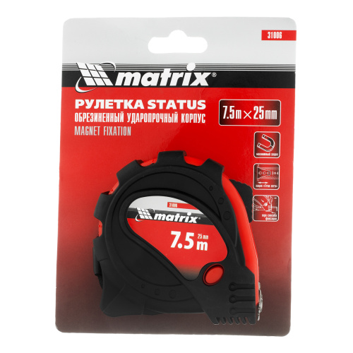 Рулетка Status Magnet 3 fixations,7,5 м х 25 мм,обрезиненный корпус,зацеп с магнитом Matrix по ценам производителя в Воронеже с доставкой по всей России