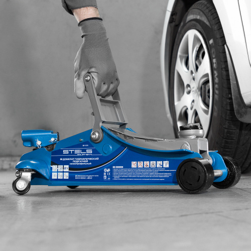 Домкрат гидравлический подкатной, поворотная рукоятка, 2 т, Low Profile, 100-350 мм Stels по ценам производителя в Воронеже с доставкой по всей России